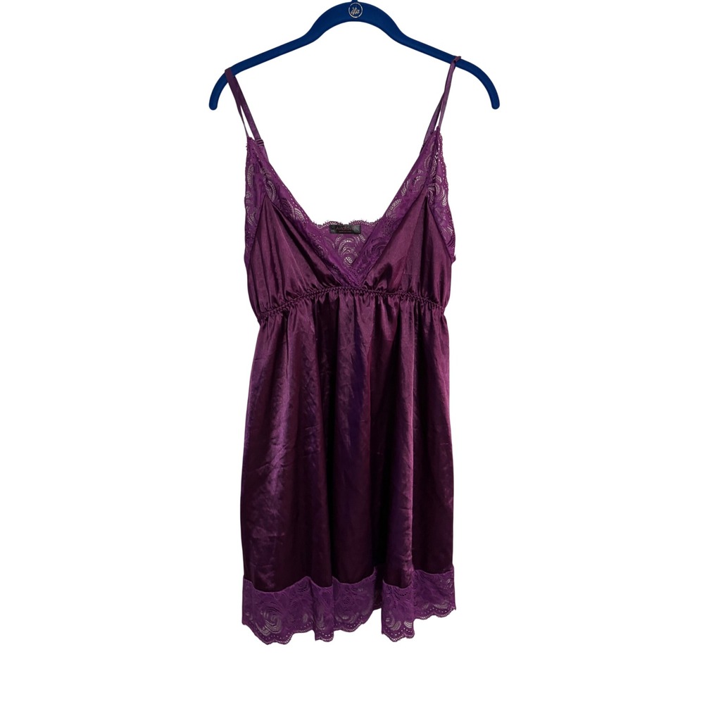 Avidlove Nightgown Chemise Lingerie Purple Lace Trim Satin M Coquette Aesthetic